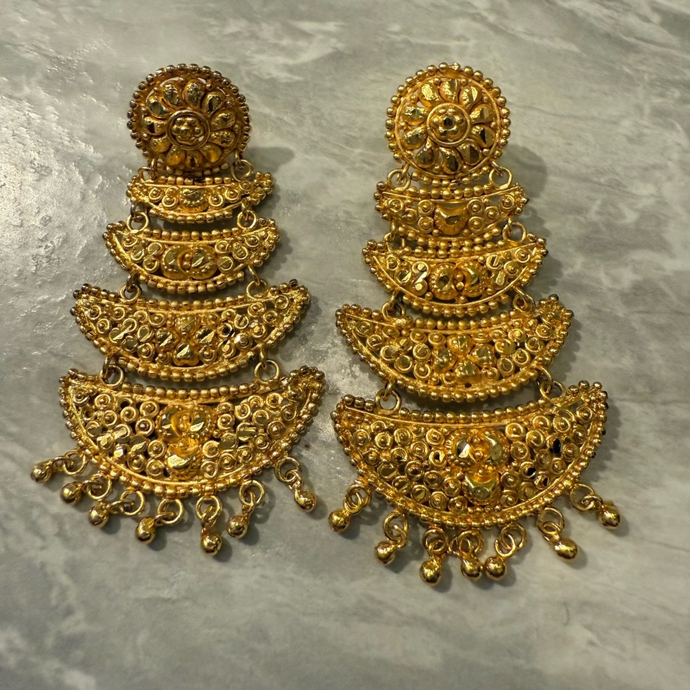 Elegant Gold Tiered Earrings - Picture 2 of 9